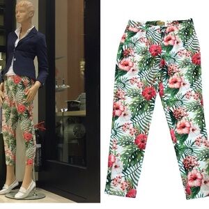 Sacoor Brothers pink green floral flower tropical ankle pants Sz 38 NWT